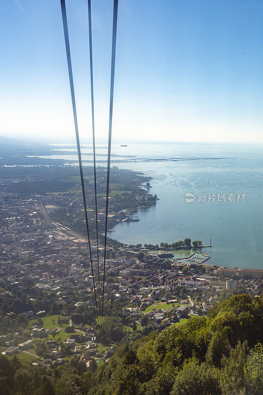 View on Bregenz from the Pfänder cable car Pfänderbahn in the Vorarlberg Alps in Austria during summer